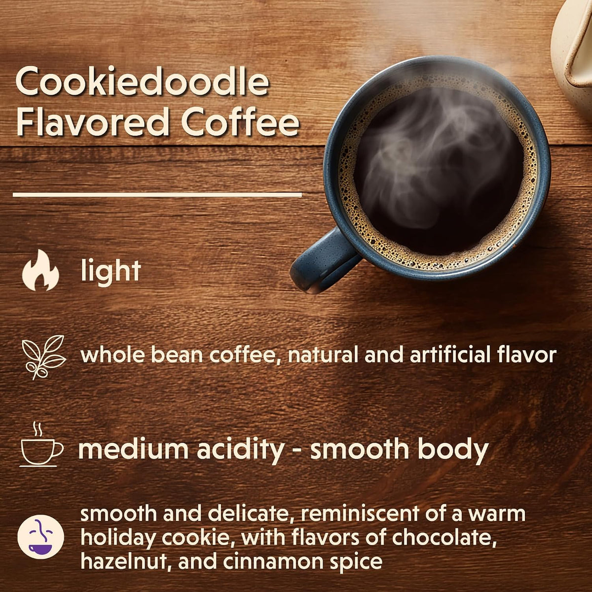 Coffee Bean Direct Cookiedoodle Flavored, Whole Bean, 2.5lb Bag | Light Roast, Chocolate Hazlenut Cinnamon Flavored Coffee Beans