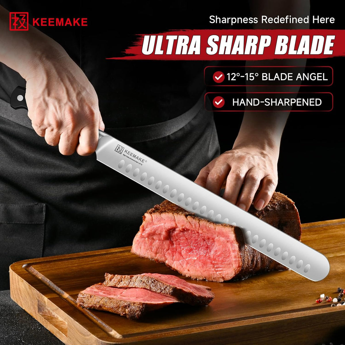 Keemake BBQ Carving Knife Set, Brisket Knife and Boning Knife for Meat Cutting, High Carbon Stainless Steel Sharp Knives Set for Kitchen