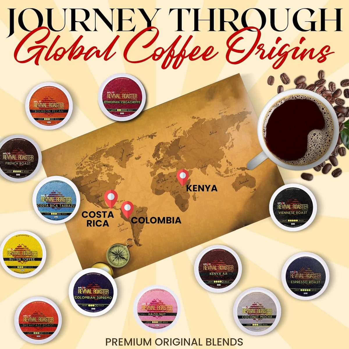 InfuSio Coffee Pods Variety Pack – 96 Count, 12 Crafted Medium & Dark Roast Blends and Artisan-Inspired Flavors Like Bourbon Pecan & Butter Toffee