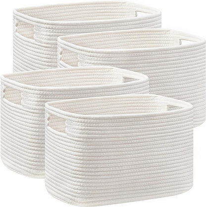 UBBCARE 4 Pack Storage Baskets for Organizing, Shelf Baskets with Handles, Woven Storage Baskets for Bookcase/Cube Shelf/Closet, 14.5"L x 9.8"W x 9"H, White