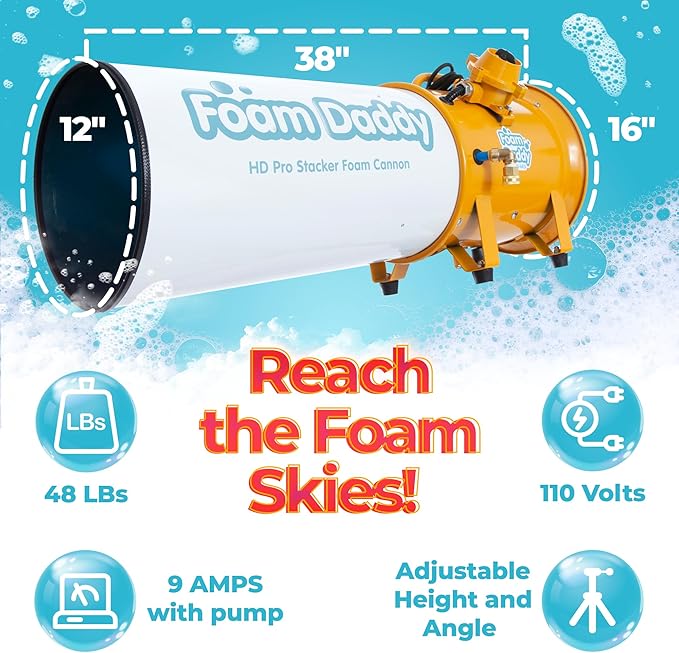 FoamDaddy HD Pro Stacker Foam Cannon – Brandable High-Output Metal Machine for Professional & Large Scale Events – Covers 30x30ft Area – Mount, Pump, Hose, Stand, Remote Control, Ultra-Concentrate Gel