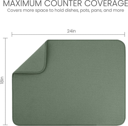 Bellemain XXL Dish Mat 24" x 17" ( LARGEST MAT ) Microfiber Dish Drying Mat , Super absorbent ( Green )