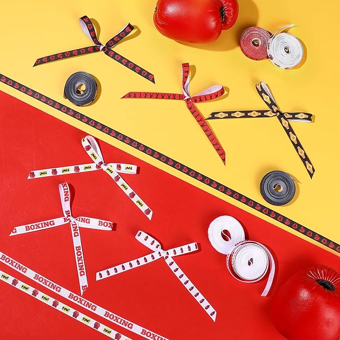 6 Pieces Boxing Ribbon Set, Boxing Theme Grosgrain Ribbons, 3/8inch x 30 Yard Sandbags Ribbon, Black and Red Decorative Ribbons for Gift Wrapping DIY Birthday Party Favor Decorations
