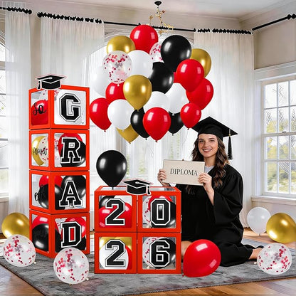 Graduation Decorations 2026 Graduation Party Decorations Set of 4 Boxes with 129pcs Balloons Arch Garland Kit Party Supplies for Any Grades Red