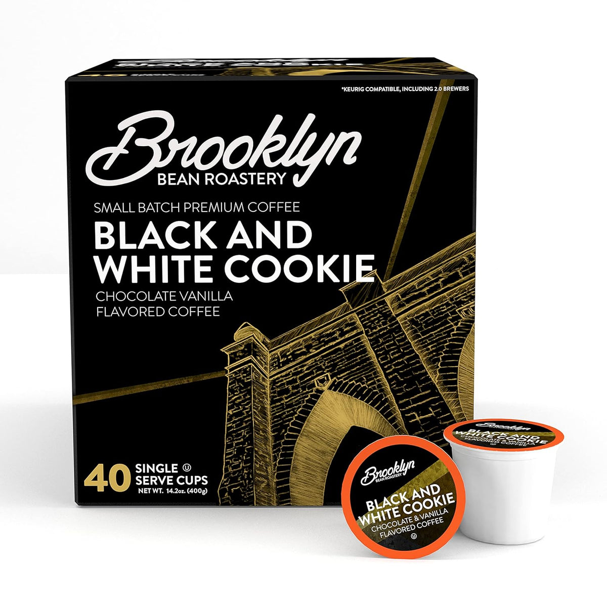 Brooklyn Beans Black and White Cookie Coffee Pods - Compatible with Keurig K Cup Brewers Including 2.0 Machines, 40 Count, Dessert-Inspired