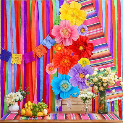 Crowye 12 Pcs Large Colorful Tissue Paper Flowers Decorations Giant Fiesta Craft Crepe Paper Flowers for Wall Decor Backdrop Mexican Wedding Birthday Carnival Party (10'' 20'',Cute Color)