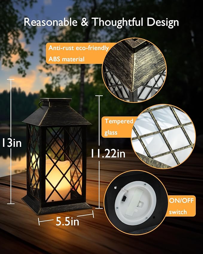 Homemory Solar Lanterns Outdoor Waterproof Hanging with Flickering Flameless Candles, 2 Pack Garden Outdoor Lantern Decorative for Patio Front Porch Backyard Balcony Cabin Outside (Bronze)