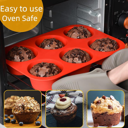 Jumbo Muffin Pan, 3.5 Inch Large Muffin Pan 6 Cup Silicone Jumbo Cupcake Tin for Baking Food Grade Silicone Non Stick