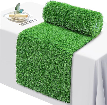 12 x 72 Inch Artificial Grass Dining Table Runner Green Table Decor for Holiday Party, Kitchen Decor, Wedding, Banquet, Indoor/Outdoor Tea Party Decorations