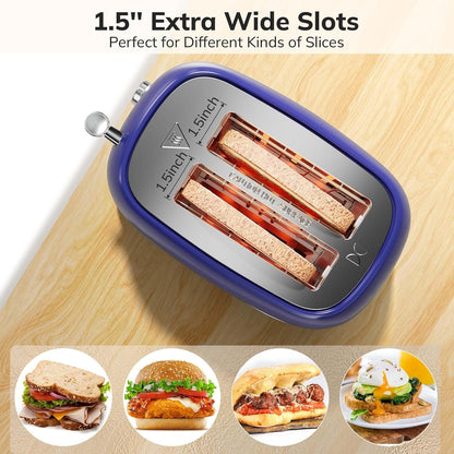 Keenstone Retro 2-Slice Stainless Steel Toaster - Bagel, Cancel, Defrost Functions, Extra Wide Slots, High Lift Lever, 6 Shade Settings, Removable Crumb Tray, Dark Blue
