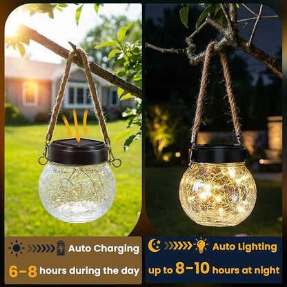 ROSHWEY 6 Pack M Size Solar Lantern Gifts for Women, Hanging Garden Decor Solar Lights Outdoor Waterproof with 15 LED for Halloween Christmas Easter Gift