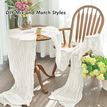 IVAPUPU 10 Pcs Cheesecloth Table Runner - 10ft Ivory White Spring Boho Gauze Cheese Cloth Table Runners for Baby Shower Decorations Wedding Party Garden Farmhouse