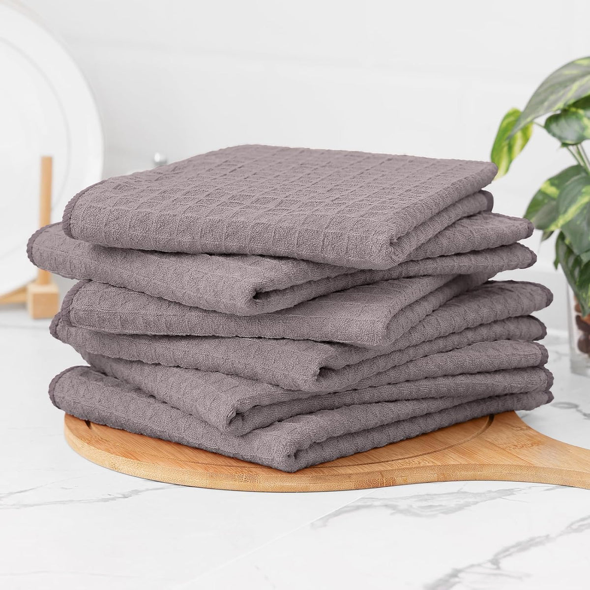 Homaxy Microfiber Waffle Weave Kitchen Towels, 16 x 28 Inch Ultra Absorbent and Solid Color Dish Towels, 4 Pack, Coffce