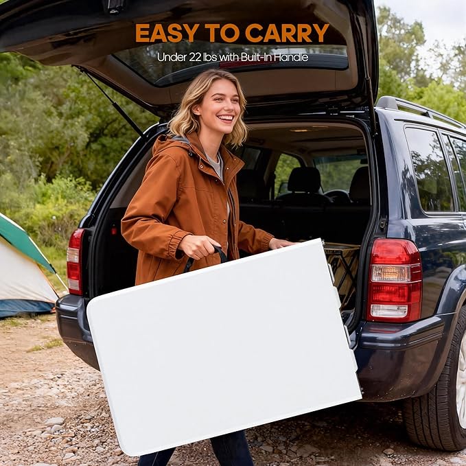 6ft Folding Table Heavy Duty 350 LBS 6 Foot Fold in Half Table with 18% Thicker HDPE Waterproof Top & Reinforced Steel Frame, Portable Foldable Table for Outdoor Indoor Party Wedding Camping