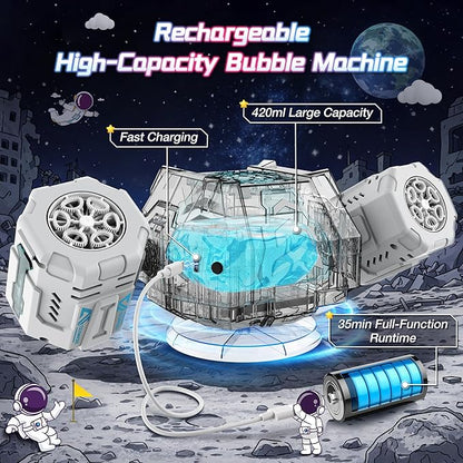 cossy Rechargeable Bubble Machine, 360° Automatic Rotation Bubble Machine for Kids, Bubble Maker with Remote Control, RGB Lights & 20000+ Bubbles Per Minute, Outdoor Toys Games for Kids/Adults (White)