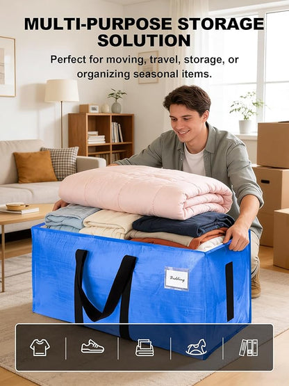 HOMESURE 4 Pack Large Strong Moving Bags with Zippers & Carrying Handles - Water-Resistant - Heavy Duty Storage Tote for Space Saving, Fold Flat, Alternative to Moving Box (Sky Blue)