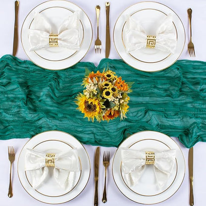 Teal Cheesecloth Table Runner 10FT Gauze Table Runners 120 Inch Boho Rustic Sheer Cheese Cloth Table Decorations for Wedding Birthday Baby Shower Party Home Decor