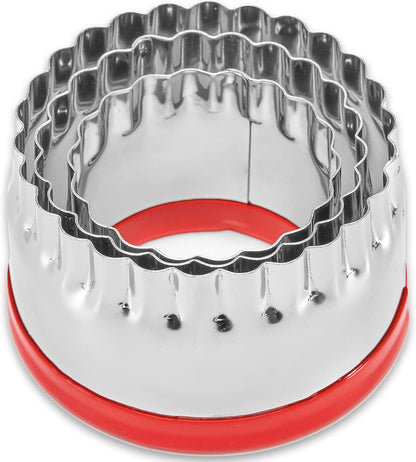3Pcs Fluted Round Cookie Cutters - 2" & 2.6" & 3", Heavy Duty Food-Grade Stainless Steel, Mini Biscuit Cutter