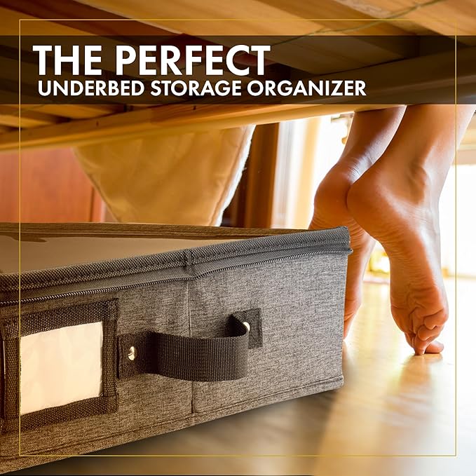 HOMELUX THEORY 2pc Under Bed Storage Containers, Bedroom Under the Bed Drawer Storage Organizer with Bins and Lids, Medium Underbed Clothes Storage Box Ideal for Blanket, Fabric, & Shoes (Dark Gray)