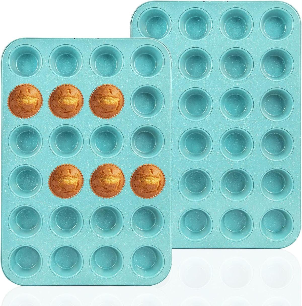 2-Pack Light Blue 24-Cup Ceramic Mini Muffin Pan – Non-Stick Muffin Tin, PFOA-Free, Healthy Baking, Perfect for Cupcakes