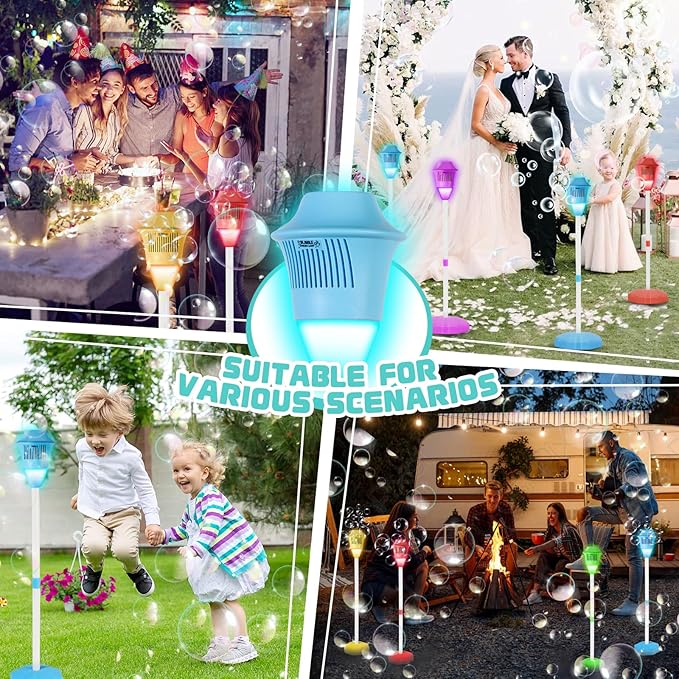 Automatic Bubble Machine, Outdoor Vertical Bubble Machine with Rechargeable Batteries and Lights Music for Kids and Adults Wedding Birthday Party, No Leak Bubble Blower