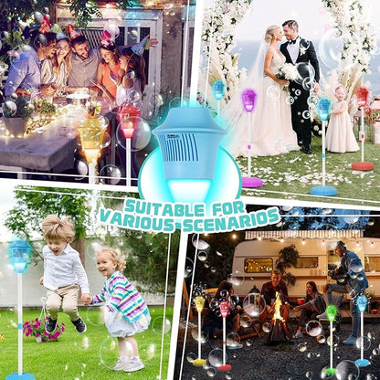 Automatic Bubble Machine, Outdoor Vertical Bubble Machine with Rechargeable Batteries and Lights Music for Kids and Adults Wedding Birthday Party, No Leak Bubble Blower