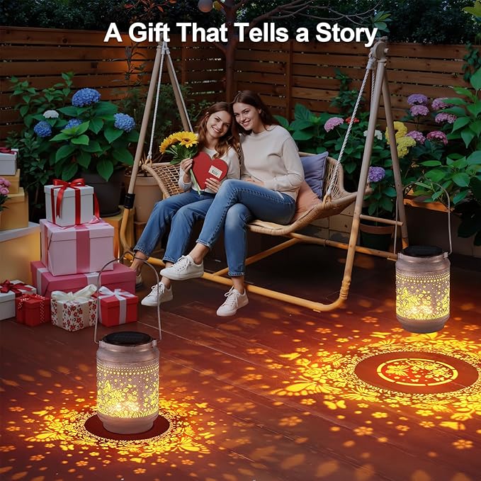 KOOPER 2 Pack Solar Lanterns Outdoor Waterproof Mothers Day Gifts for Women Mom Grandma, Metal Butterfly and Rose Hanging Solar Lantern Outdoor, 2 Modes Outdoor Decoration for Yard, Patio, Garden