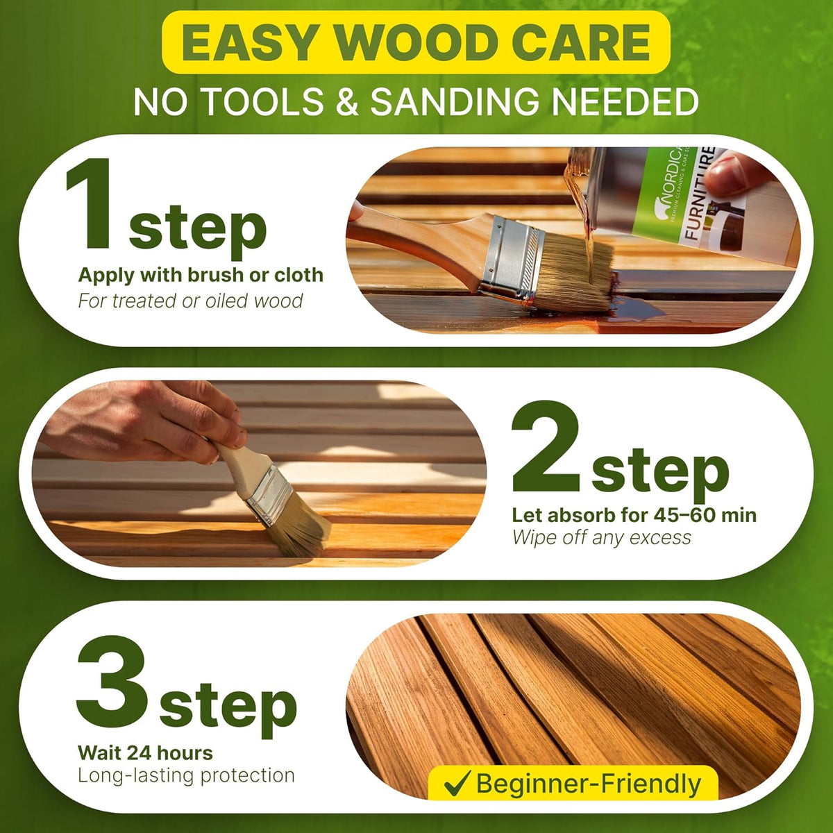 Nordicare Wood Oil Colorless - Premium Walnut Oil, Teak Oil, Wood Oil Furniture for Oak, Beech, Teak, Walnut, Pine, Larch - Natural Furniture Wood Oil - Made in Denmark - for Indoor Use (34 oz)
