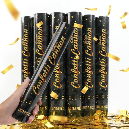[6 Pack] 12 Inch Confetti Cannon Party Poppers Gold，LUMAFIZZ Confetti Shooters Blaster for Birthday Graduation Wedding Christmas New Year’s Eve and Any Celebrations