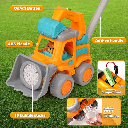 Automatic Bubble Machine for Toddlers,Construction Truck Bubble Lawn Mover W/Light,Bubble Maker Blower Toys for 3 4 5 6 Year Old Boy Girl Kids,Summer Outdoor Pool Backyard Toys for Birthday Party