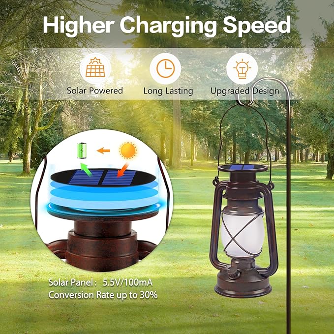 Solar Lanterns Outdoor Waterproof 4 Pack Bronze Vintage Lanterns with Dancing Flame Led Hanging Lights Decor,Lamps for Porch Garden Yard Pathway Camping