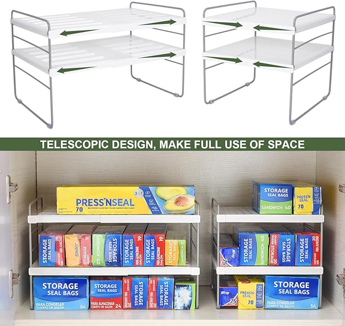 Pantry Organization and Storage for Kitchen - Expandable Kitchen Wrap Box Organizer Rack, Foil Organizer for Cabinet & Counter, Height & Width Adjustable Cupboard Storage Rack - (3 Tier 9.8 to 15.6"L)