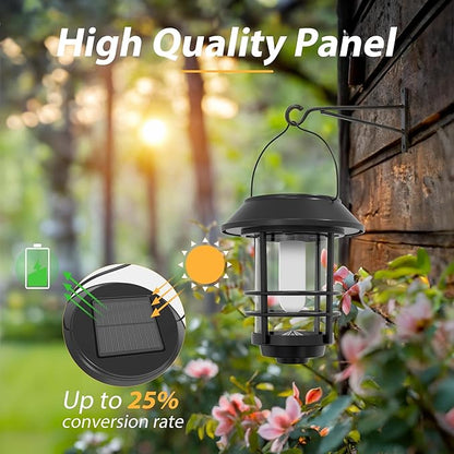 Otdair Solar Lanterns Outdoor Waterproof, 4 Pack Flickering Flames Wall Garden Decor with Glass Shade, Hanging Solar Lights Wall Mount Decorations for Halloween, Front Porch, Patio, Yard.