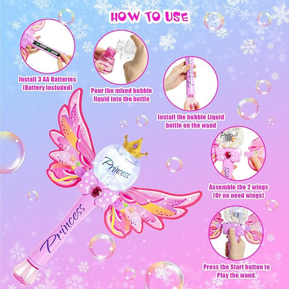 Princess Bubble Wand,Bubble Machine for Kids Girls,Music & Light Up Bubble Blower,Bubble Maker,Outdoor Party Birthday Bubble Toy for Toddlers,Gift for Girls Age 3 4 5 6 7 8 Years Old.(Pink)