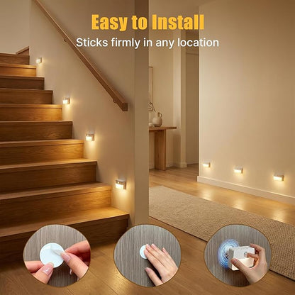 6 Pack Rechargeable Motion Sensor Stair Lights Indoor, Automatic Activated LED Night Light Wireless Battery Powered Portable Hallway Step Toilet Closet Lamp for Bedroom Kitchen ﻿