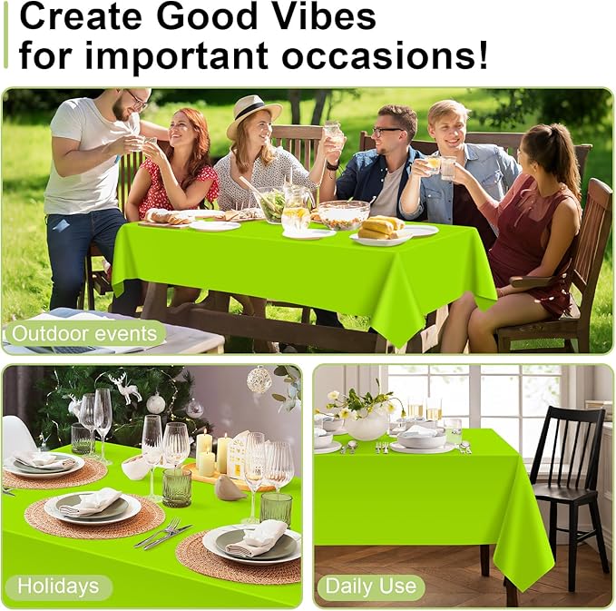 QIKSION Lime Green Plastic Table Cloth Disposable 12 Pack, 54 x 108 Inch Tablecloths for Party, Birthday, Halloween, Christmas Decorations, Rectangle Table Cover