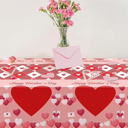 OHOME 2 Pack Valentines Day Decorations - Valentines Decor - Disposable Plastic Valentines Tablecloth | Valentine Decorations Indoor - Valentines Party Decorations Favors | Valentines Backdrop Banner