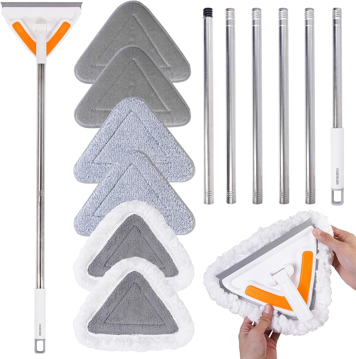Wall Mop Cleaner with Long Handle,94” Multipurpose Wall Duster,Ceiling Mop,Window Mesh Screen Cleaner with Squeegee,Wall Cleaner Mops with 6 Replacement Pads for Painted Walls,Floor,Baseboard,Glasses