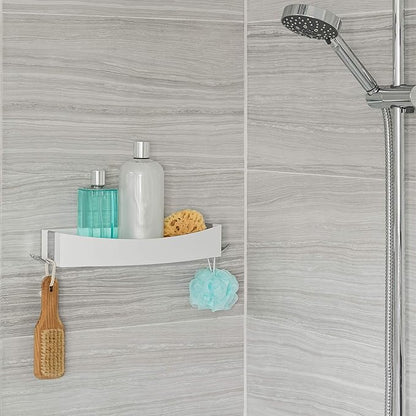 Better Living Clever Flip Shower Shelf, Basket or Shelf, Wall Mounted Shower Caddy Organizer with Removable Hooks, Multi-Purpose, No Drilling Adhesive, 16.88" x 4" x 2.88", White