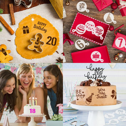 Julbear Birthday Cookie Stencils, 36 Pieces Reusable Coffee Decoration Stencils Templates Tools for Cookies Baking Painting Dessert Decoration DIY