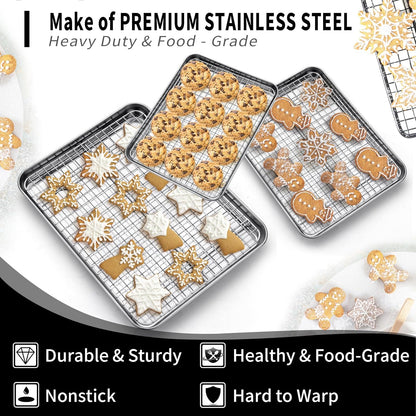 Cekee Baking Sheet with Wire Rack Set of 6 (3 Cookie Sheets for baking + 3 Cooking Racks)