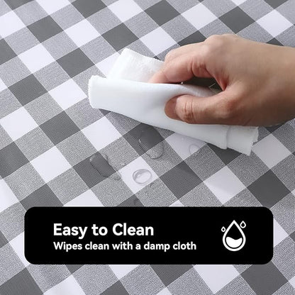 Romanstile Rectangle Vinyl Tablecloth, 100% Waterproof Buffalo Gingham Plastic Table Cloth, Heavy Duty Wipeable Checkered Table Covers for Outdoor, Camping, Picnic, Patio - 54 x 120, Grey and White