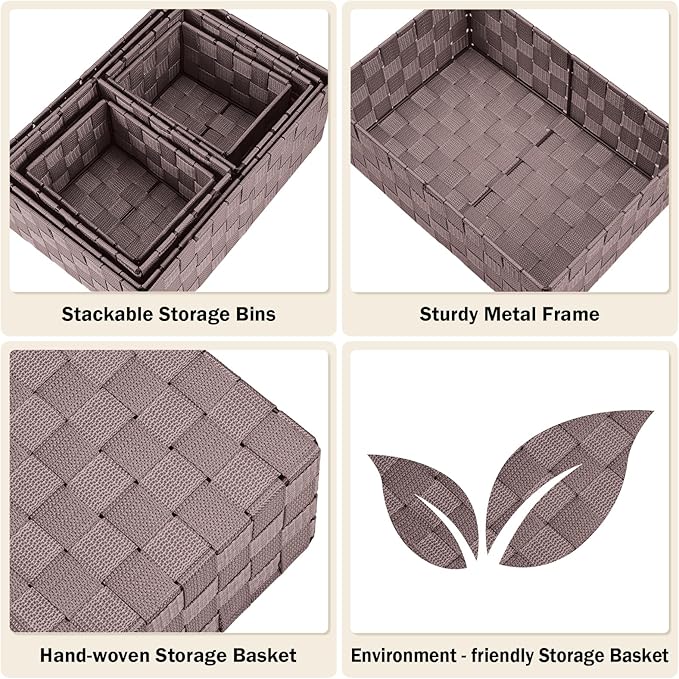 Uvellgift Woven Storage Baskets, Storage Bins, Cube Basket Container Baskets Storage Boxes Organizers for Clothes /Shelves/ Closet, Set of 6 (Brown)