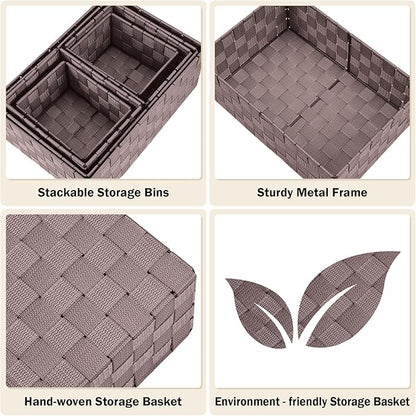 Uvellgift Woven Storage Baskets, Storage Bins, Cube Basket Container Baskets Storage Boxes Organizers for Clothes /Shelves/ Closet, Set of 6 (Brown)
