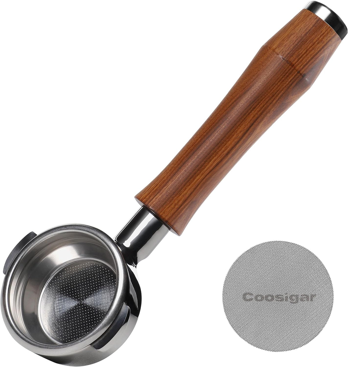 58mm Bottomless Portafilter, Fits for E61 Group Head 2 Ears machines, Stainless Steel portafilter and Rosewood Handle