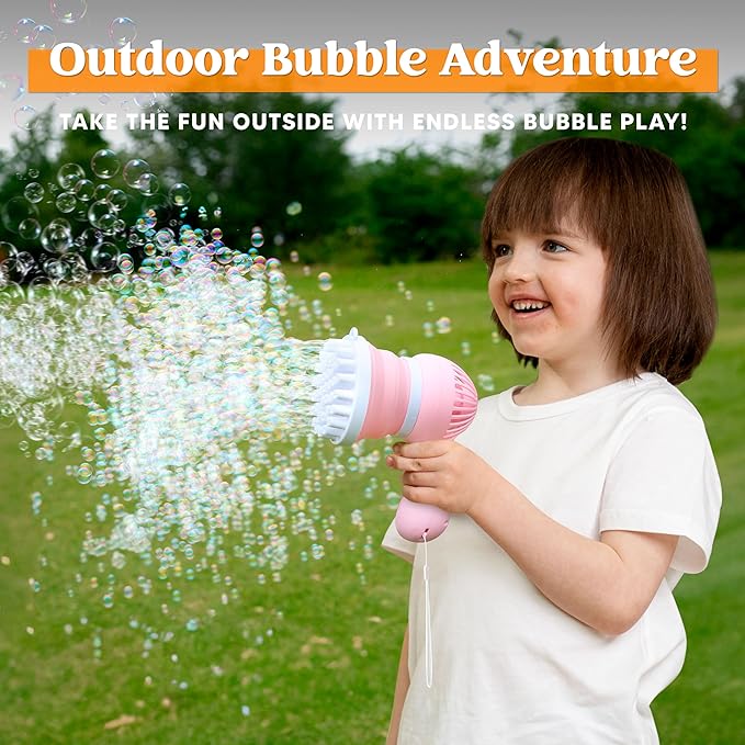 Sloosh 2 PCS Tape-C Charging Bubble Gun Toy for Ages 3-8 Boys Girls with Removable Fan, Bubble Solution, Bubble Machine Gun for Kids, Adults, Summer Toys, Party Favors, Easter, Birthday Gift, Outdoor