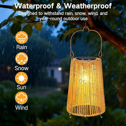 Solar Lanterns Outdoor Waterproof, Hanging Rattan Woven Solar Lights with Auto On/Off, Decorative Gifts for Mom, Garden, Yard, Patio, Tree, Porch, Lawn, Pathway & Outside Tabletop Decor