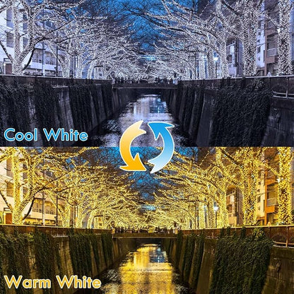 (Warm White ⇋ Cool White) Solar String Lights Outdoor, 2-Pack 80FT 200 LED Waterproof Copper Wire Solar Twinkle Lights for Outside with 8 Modes, Fairy Light for Tree Garden Wedding Patio Decorations