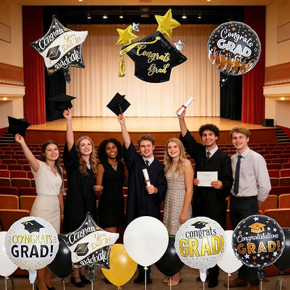 7pcs Congrats Grad Balloons Graduation Cap Balloon Grad Foil Balloon for Graduation Party Decorations