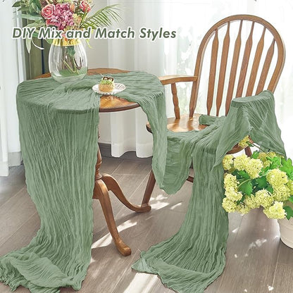 IVAPUPU 2 Pcs Cheesecloth Table Runner - 10ft Sage Green Boho Rustic Gauze Cheese Cloth Table Runner for Baby Shower Decorations Wedding Party Summer Garden Farmhouse Decor